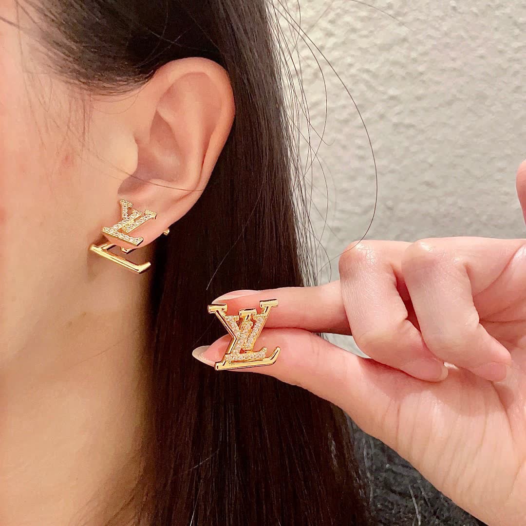 Louis Vuitton Gold Tone Crystal Stud Earrings